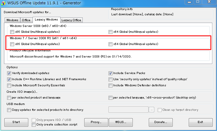 WSUS Offline Update レガシーなWindows7を使う