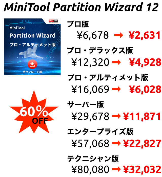 MiniTool Partition Wizard 12 ダウンロードGoGo！ 冬のハッピーセール