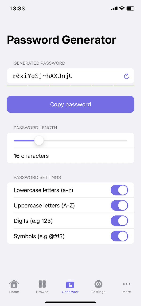 スマホ版pCloud Pass パスワードジェネレーター